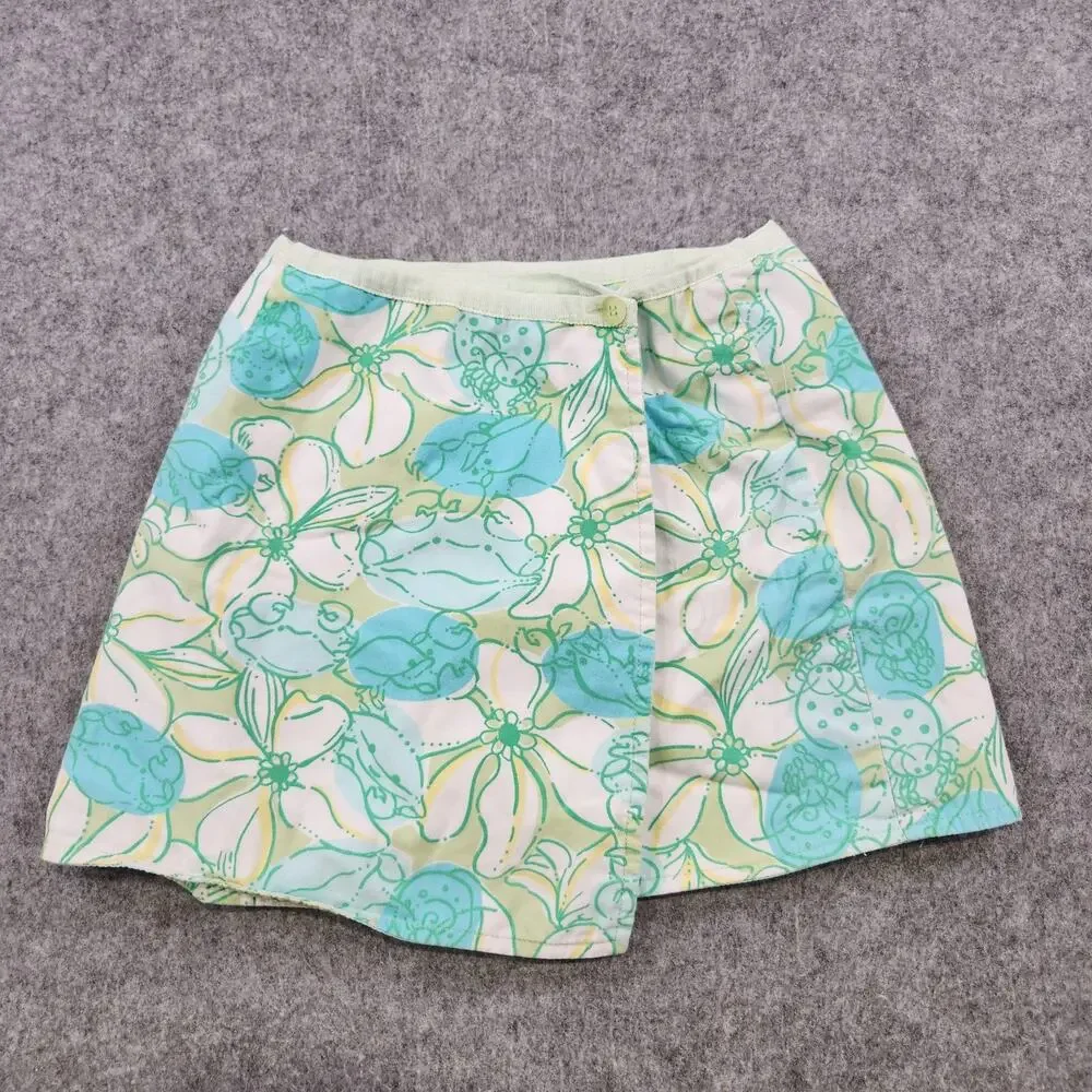 VTG Lilly Pulitzer Skirt Girls 5 Reversible Floral Tropical Wrap Green Blue Aqua